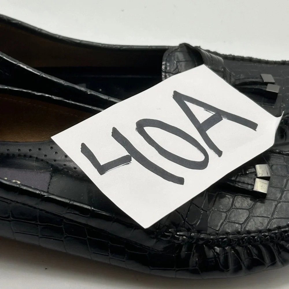 VTG St Johns Bay Loafers Women 8.5 Black Croc Embossed Tassel Driving Mocs Prepp